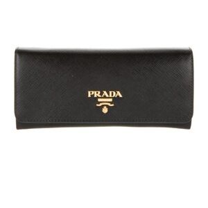Prada Black Wallet with Gold Logo